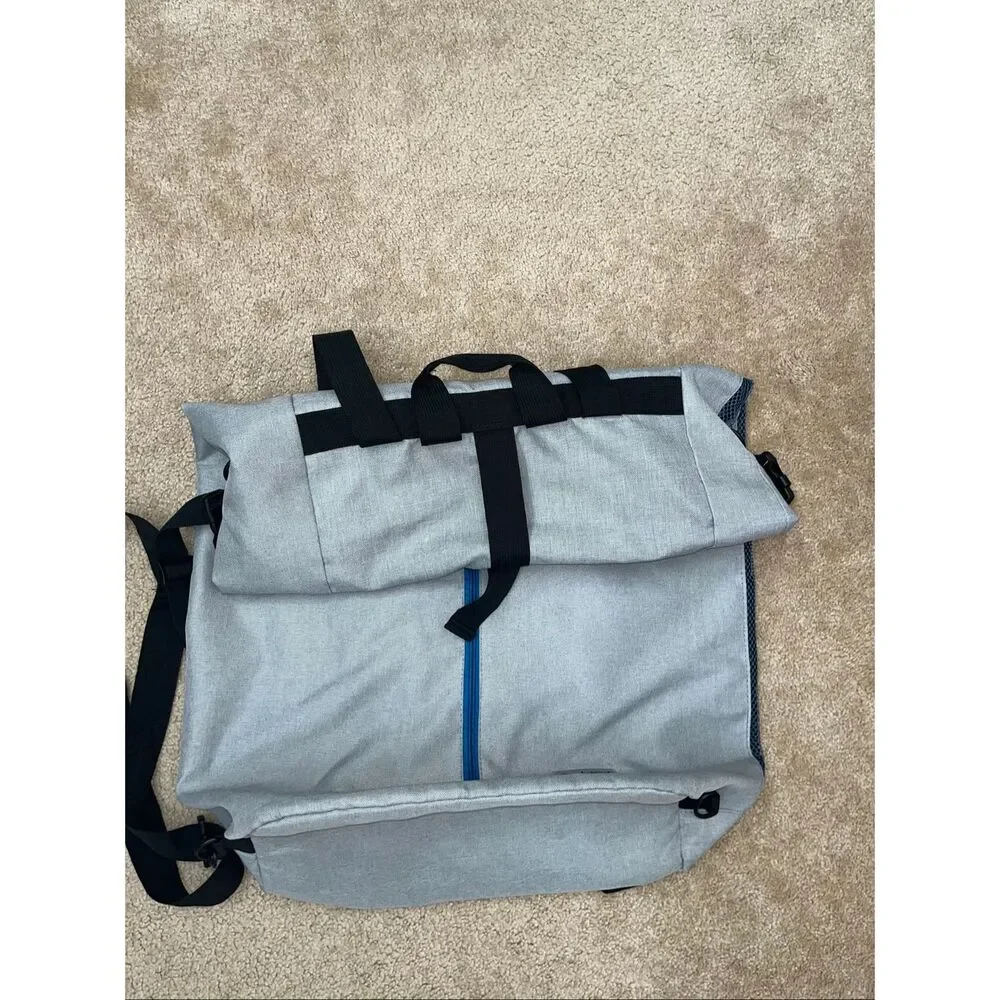 Brookstone Roll Top Laundry Sack Backpack w/ Straps - Gray/Blue
